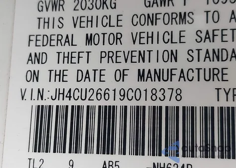 2009 Acura Tsx z USA, uszkodzony, nr VIN JH4CU26619C018378